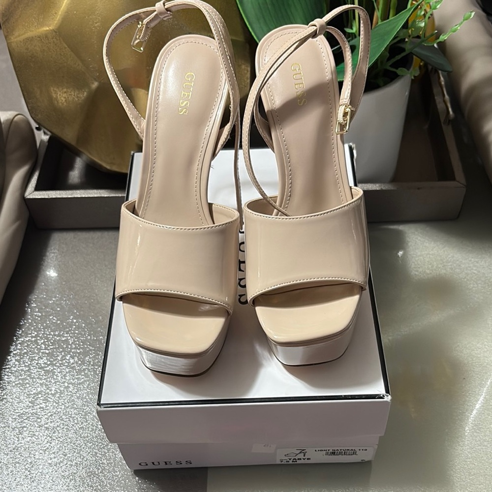 Guess Cream Platform Heels Slingback